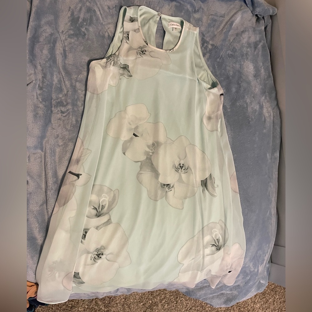 Calvin Klein flowy teal dress